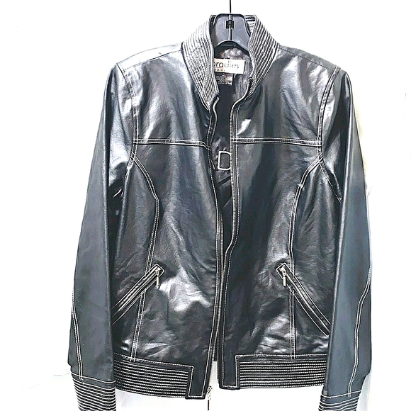 BRADLEY BAVOU BLACK LEATHER ZIP FRONT JACKET SZ M